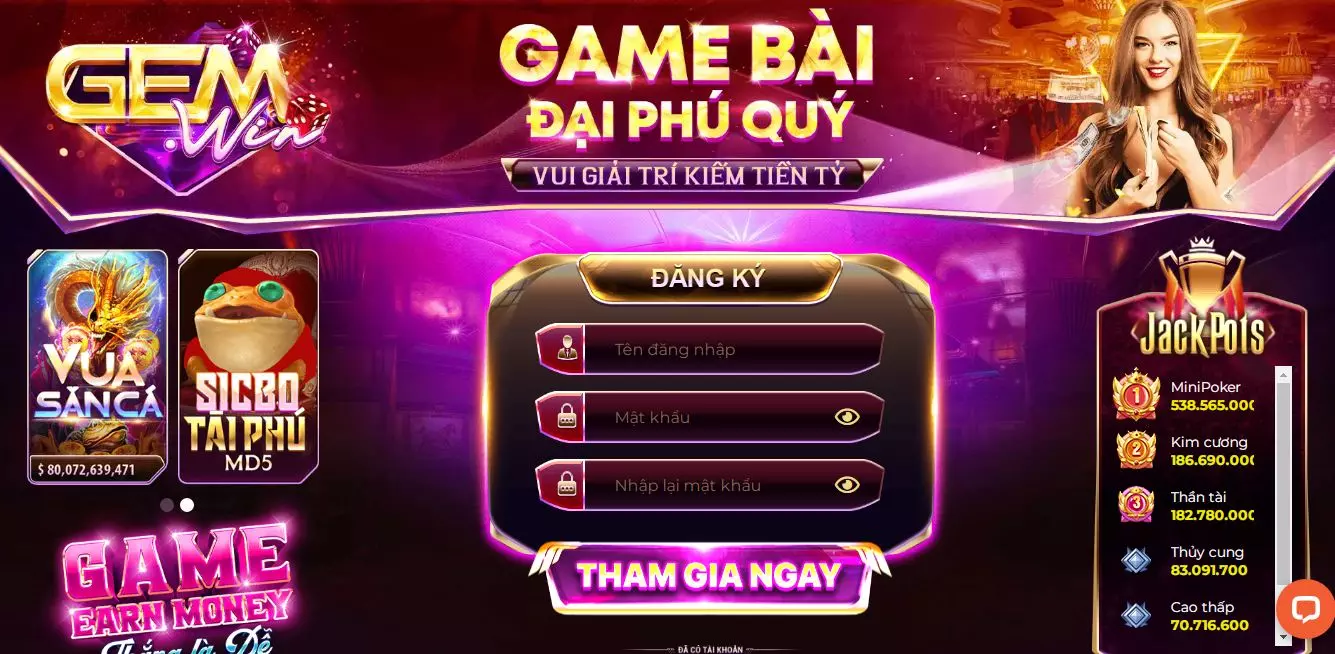 Các bước đăng ký tài khoản link tải gemwin