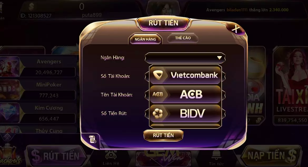Rút tiền dựa vào tài khoản Ngân hàng 